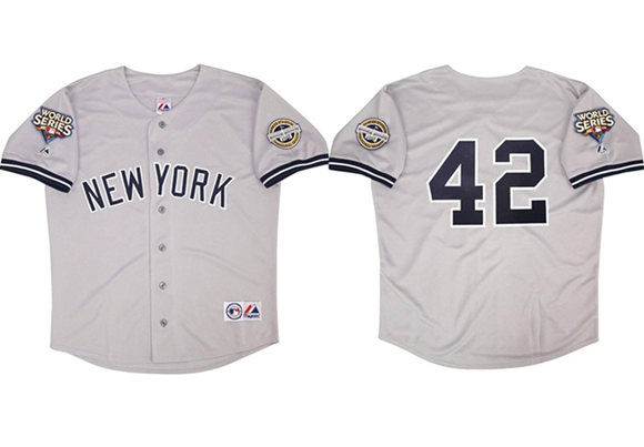 Men's Gray New York Yankees #42 Mariano Rivera 2009 World Series Road Stitched Baseball Jersey